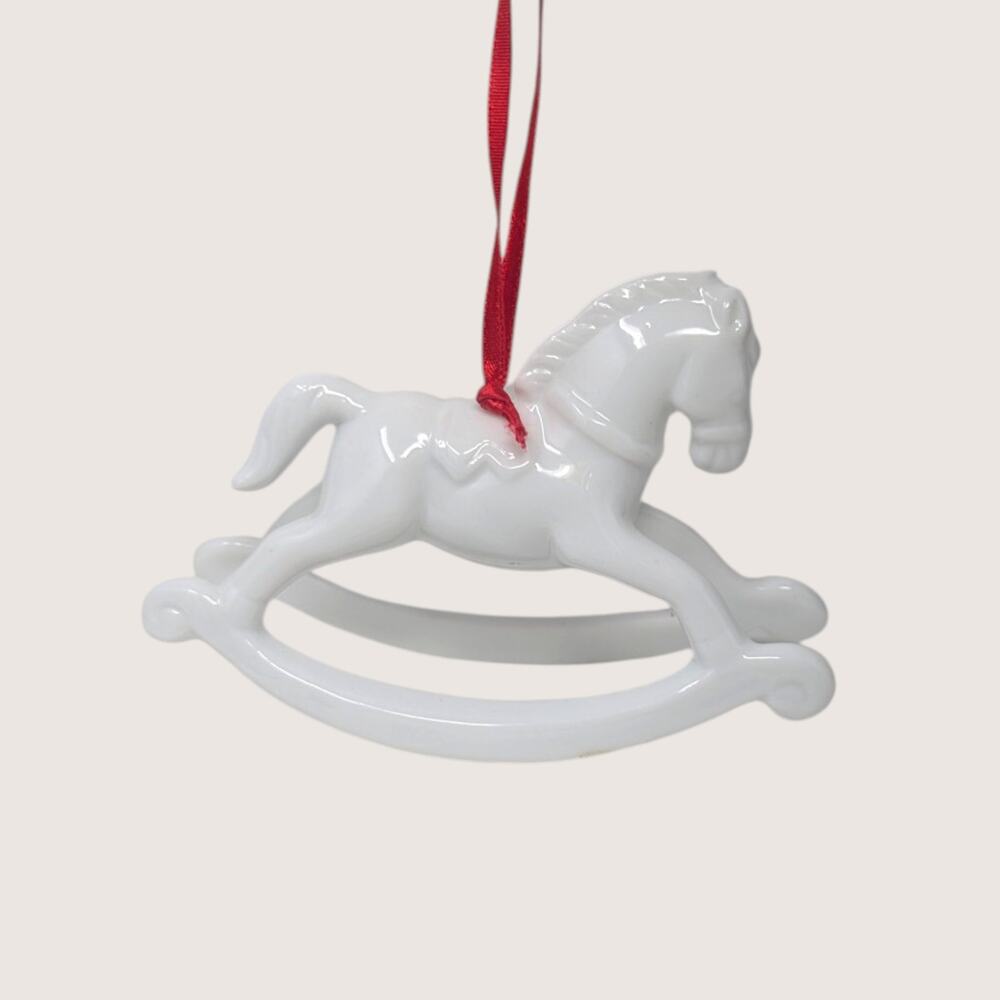 Vintage Dept 56 White Porcelain Rocking Horse Ornament